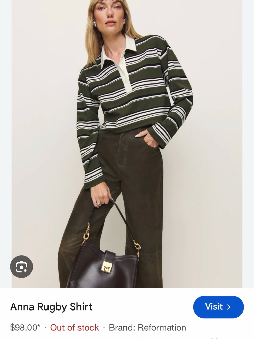 NWT Reformation Anna Rugby Striped Crop Knit Top Green XS